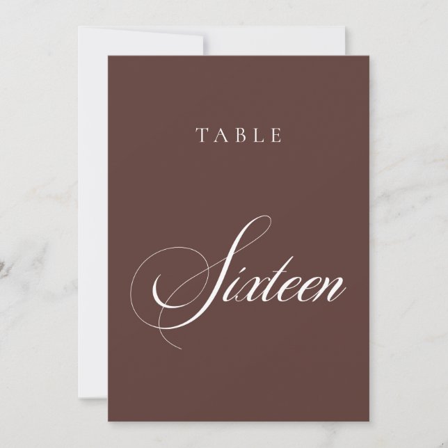 Classic Brown Calligraphy Wedding Table Number (Front)