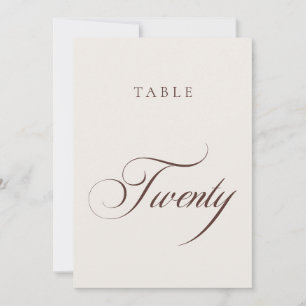 Classic Brown Calligraphy Wedding Table Number