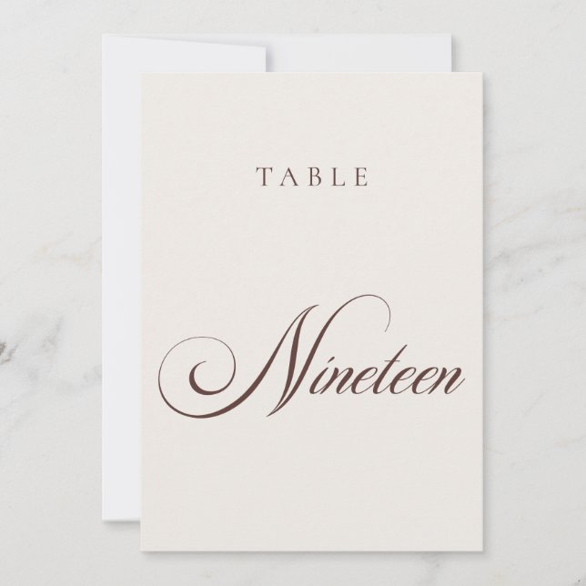 Classic Brown Calligraphy Wedding Table Number (Front)