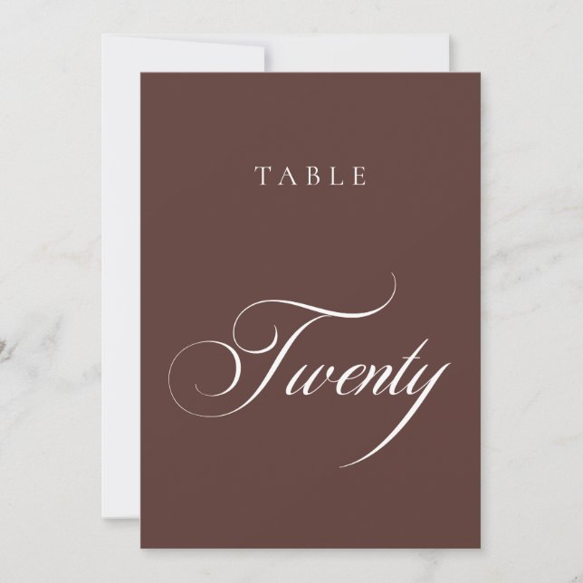 Classic Brown Calligraphy Wedding Table Number (Front)