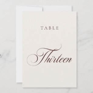 Classic Brown Calligraphy Wedding Table Number