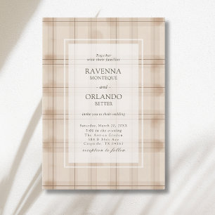 Classic Brown Cappuccino Plaid Vintage Wedding Invitation