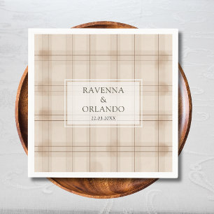 Classic Brown Cappuccino Plaid Vintage Wedding Napkins