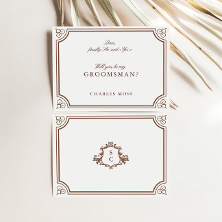 Classic Brown & Ecru Groomsman Proposal Card