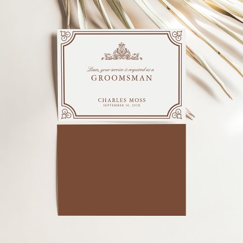 Classic Brown  Ecru Groomsman Proposal Card