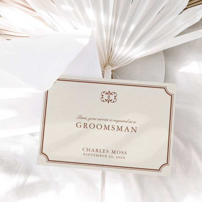 Classic Brown & Ecru Groomsman Proposal Card (Classic Brown & Ecru Groomsman Proposal Card)