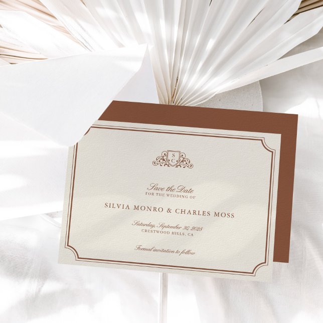 Classic Brown/Ecru Wedding Monogram Save the Date (Classic Brown & Ecru Wedding Monogram Save the Date)