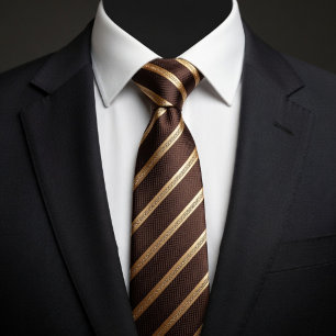 Classic Brown & Gold Diagonal Striped Neck Tie