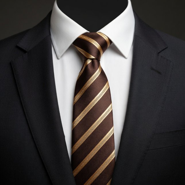 Classic Brown & Gold Diagonal Striped Neck Tie (Creator Uploaded)