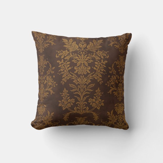 Classic Brown Gold Ornament, Vintage Throw Pillow (Front)