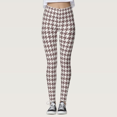 Classic Brown Houndstooth Pattern Leggings