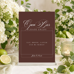 Classic Brown Ivory Calligraphy Open Bar Sign Invitation