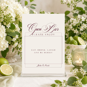 Classic Brown Ivory Calligraphy Open Bar Sign Invitation
