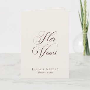 Classic Brown Ivory Calligraphy Wedding Her Vows Card