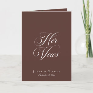 Classic Brown Ivory Calligraphy Wedding Her Vows Card