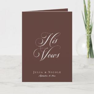 Classic Brown Ivory Calligraphy Wedding His Vows Card