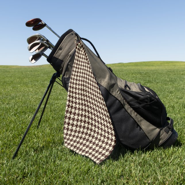 Classic Brown Ivory Pepita Houndstooth Pattern   Golf Towel (Green)