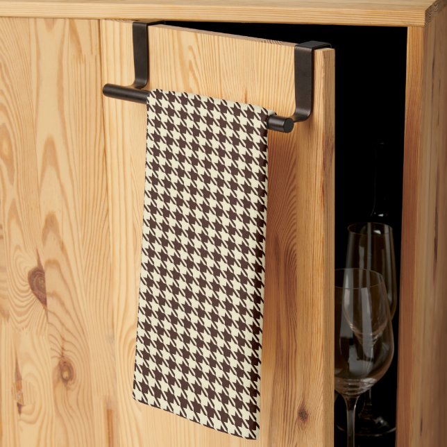 Classic Brown Ivory Pepita Houndstooth Pattern    Kitchen Towel (Thirds Fold)