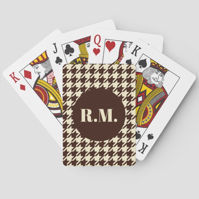 Classic Brown Ivory Pepita Houndstooth Pattern   Poker Cards (Back)
