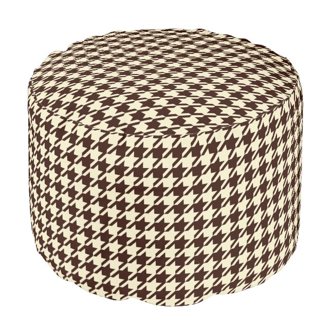 Classic Brown Ivory Pepita Houndstooth Pattern  Pouf (Angled Front)