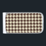 Classic Brown Ivory Pepita Houndstooth Pattern   Silver Finish Money Clip<br><div class="desc">Evergreen elegant and classic fabric pattern,  featuring pepita / houndstooth pattern in brown and ivory color combination. Pepita houndstooth brown pattern Money Clip</div>
