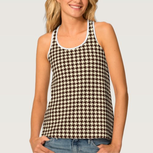 Classic Brown Ivory Pepita Houndstooth Pattern  Tank Top