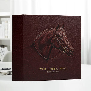 Classic Brown Leather Horse Head Equestrian 3 Ring Binder