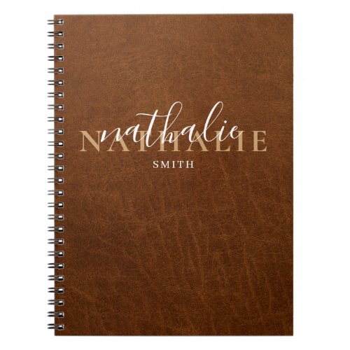 Classic Brown Leather Look Calligraphy with Name Notebook