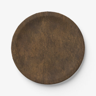 Classic Brown Leather Textured Paper Plates