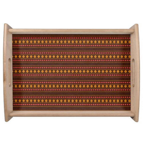 Classic Brown Lines And Dots Pattern African   Serving Tray