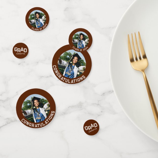 Classic Brown Personalized Grad Photo Graduation Confetti (Group)