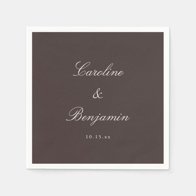 Classic Brown Script Elegant Wedding Custom Name Napkins (Front)