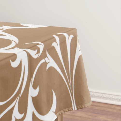 Classic Brown  White Damask Floral Tablecloth