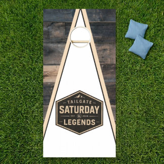 Classic Brown Wood Chevron Saturday Legends Cornhole Set