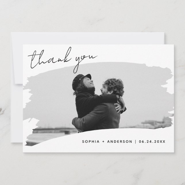 Classic Brushed Frame With Photo Wedding Thank You Card (Front)