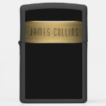 Classic Brushed Gold Metal On Black Personalized Zippo Lighter at Zazzle