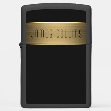 Classic Brushed Gold Metal On Black Personalized Zippo Lighter