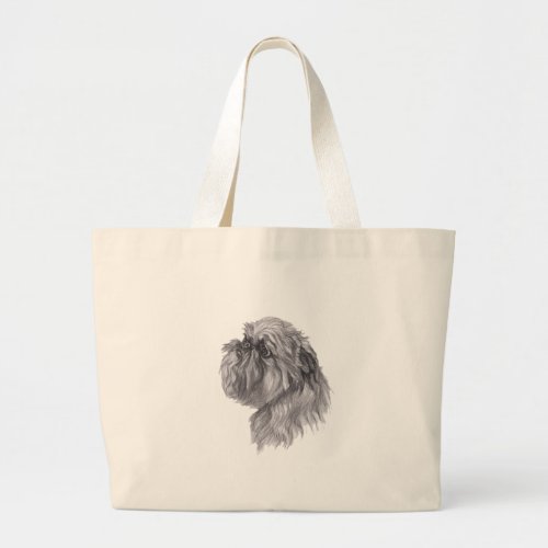 Classic Brussels Griffon  Dog profile Drawing Large Tote Bag