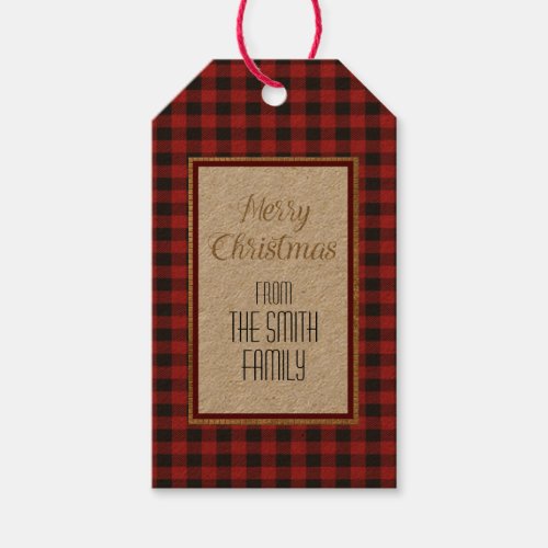 Classic Buffalo Check and Gold Sparkle Kraft  Gift Tags