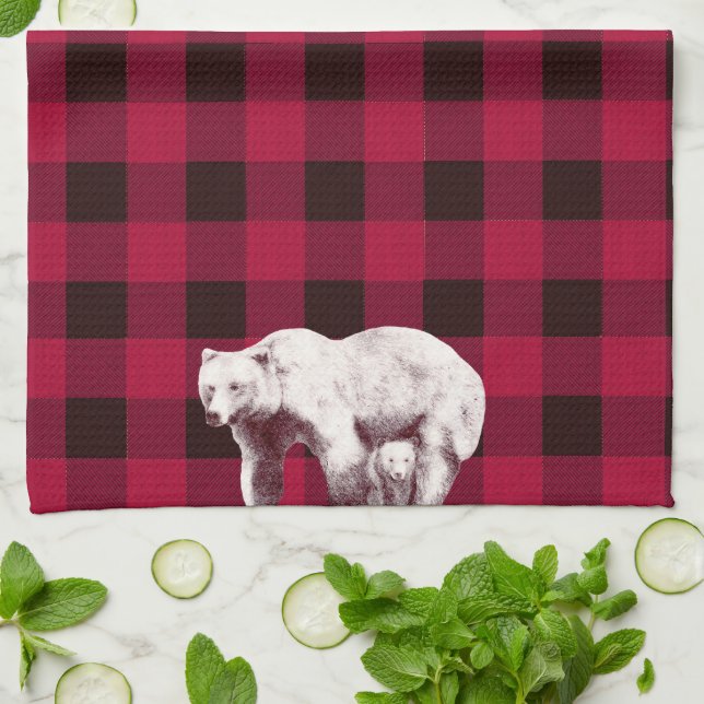 Classic Buffalo Check Mama Bear Kitchen Towel (Folded)
