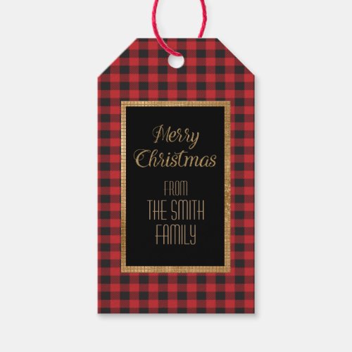 Classic Buffalo Plaid and Gold Sparkle Glitter Gift Tags