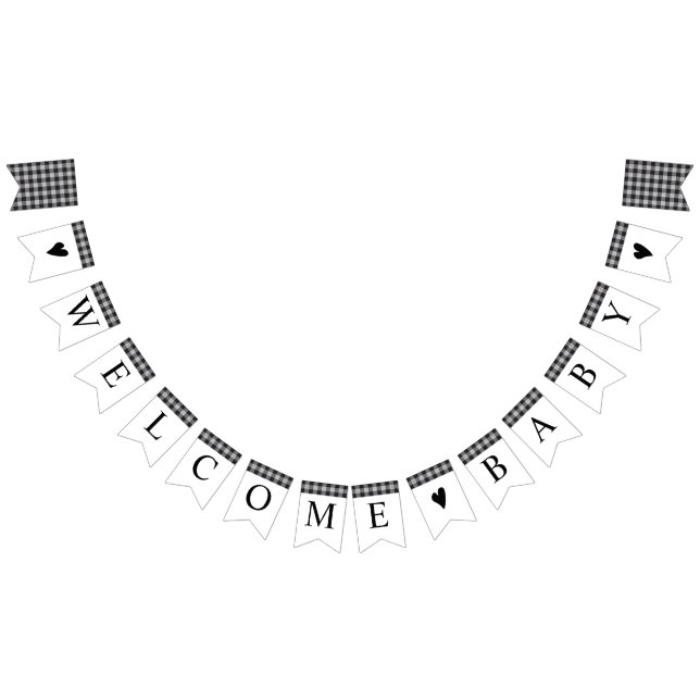 Classic Buffalo Plaid Black White Baby Shower Bunting Flags (All)