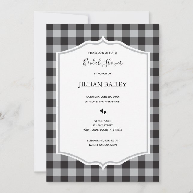 Classic Buffalo Plaid Black White Bridal Shower Invitation (Front)
