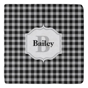 Classic Buffalo Plaid Check Black Grey Monogram Trivet