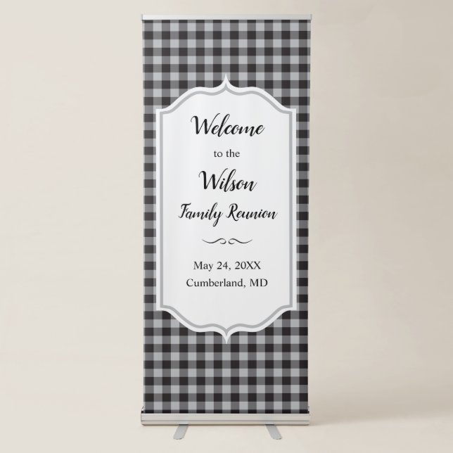 Classic Buffalo Plaid Check Black White Event Retractable Banner (Front)
