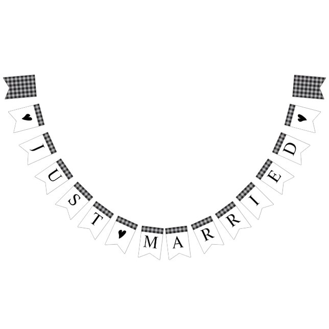 Classic Buffalo Plaid Check Black White Wedding Bunting Flags (All)