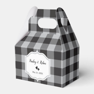 Classic Buffalo Plaid Check Black White Wedding Favor Boxes