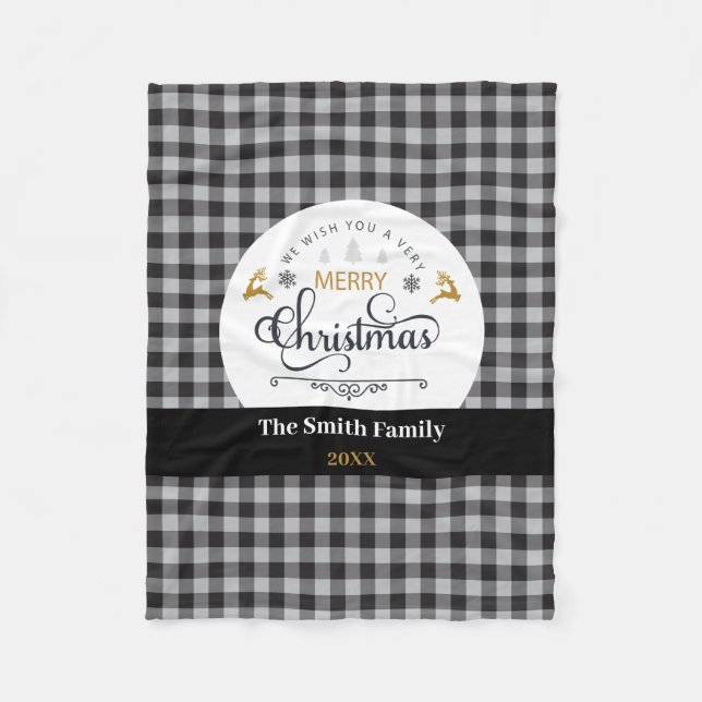 Classic Buffalo Plaid Check Merry Christmas Fleece Blanket (Front)
