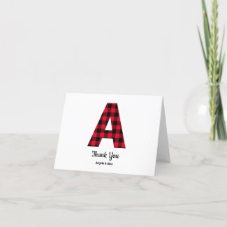 Classic Buffalo Plaid Letter A Wedding Monogram Thank You Card