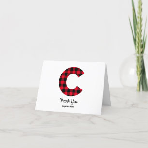 Classic Buffalo Plaid Letter C Wedding Monogram Letterpress Thank You Card